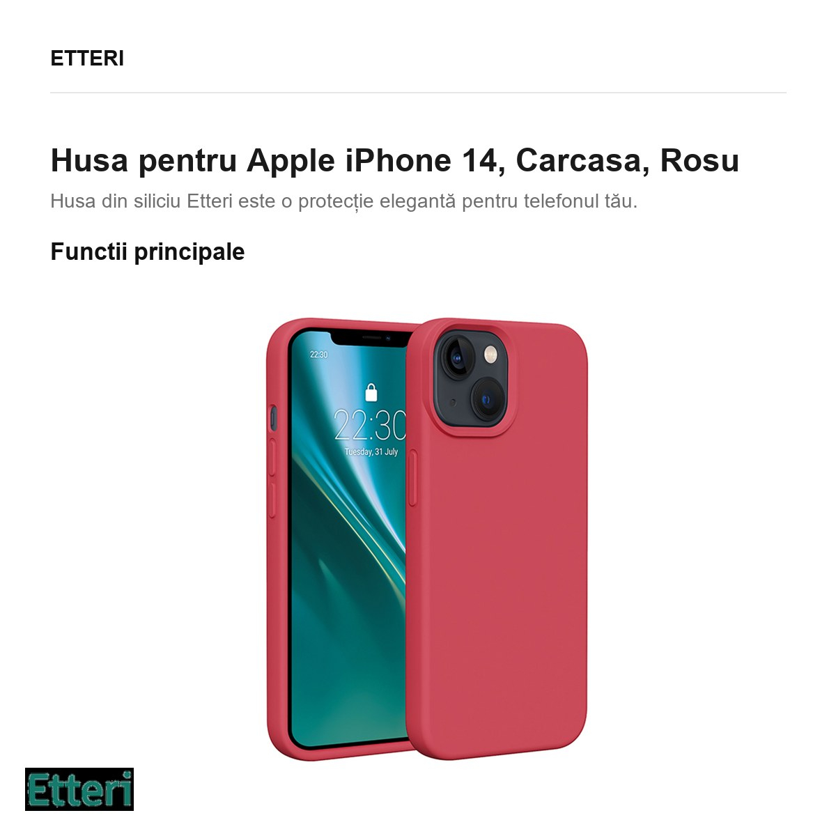 Husa Etteri Silicone raspberry pentru Apple iPhone 14, Carcasa, Rosu [2]