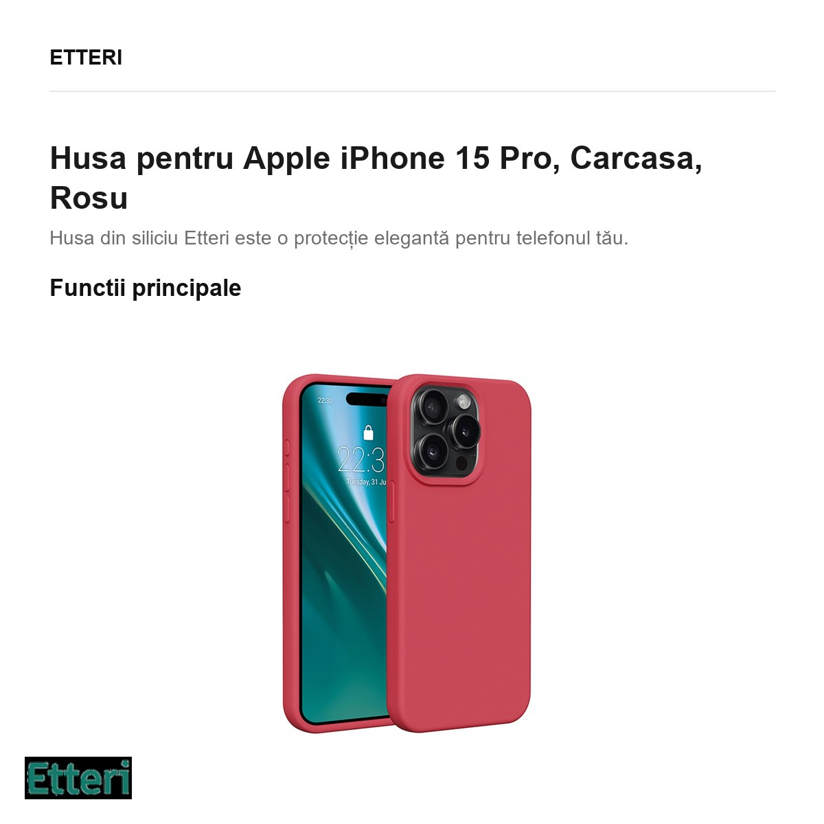Husa Etteri Silicone raspberry pentru Apple iPhone 15 Pro, Carcasa, Rosu [2]