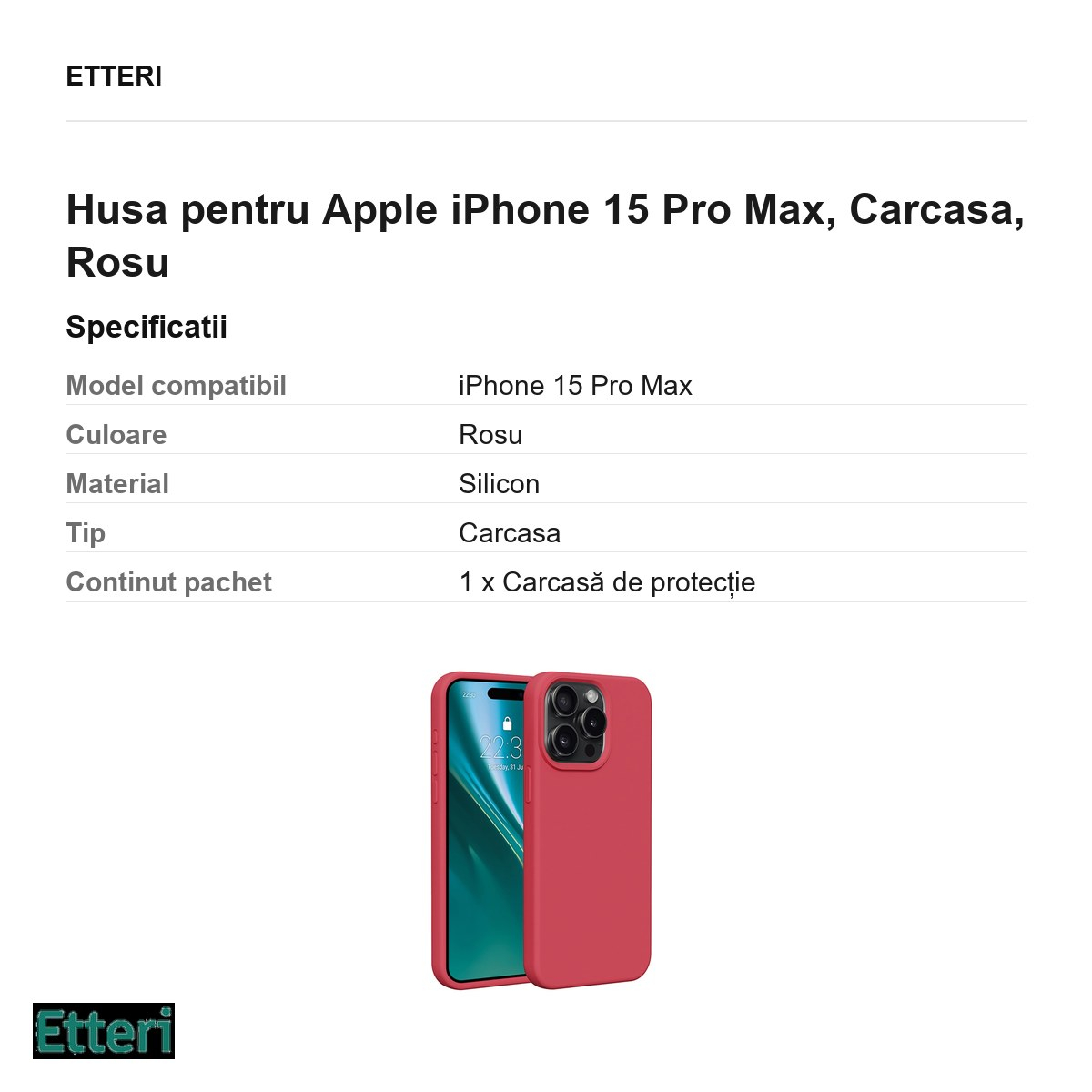 Husa Etteri Silicone raspberry pentru Apple iPhone 15 Pro Max, Carcasa, Rosu [3]