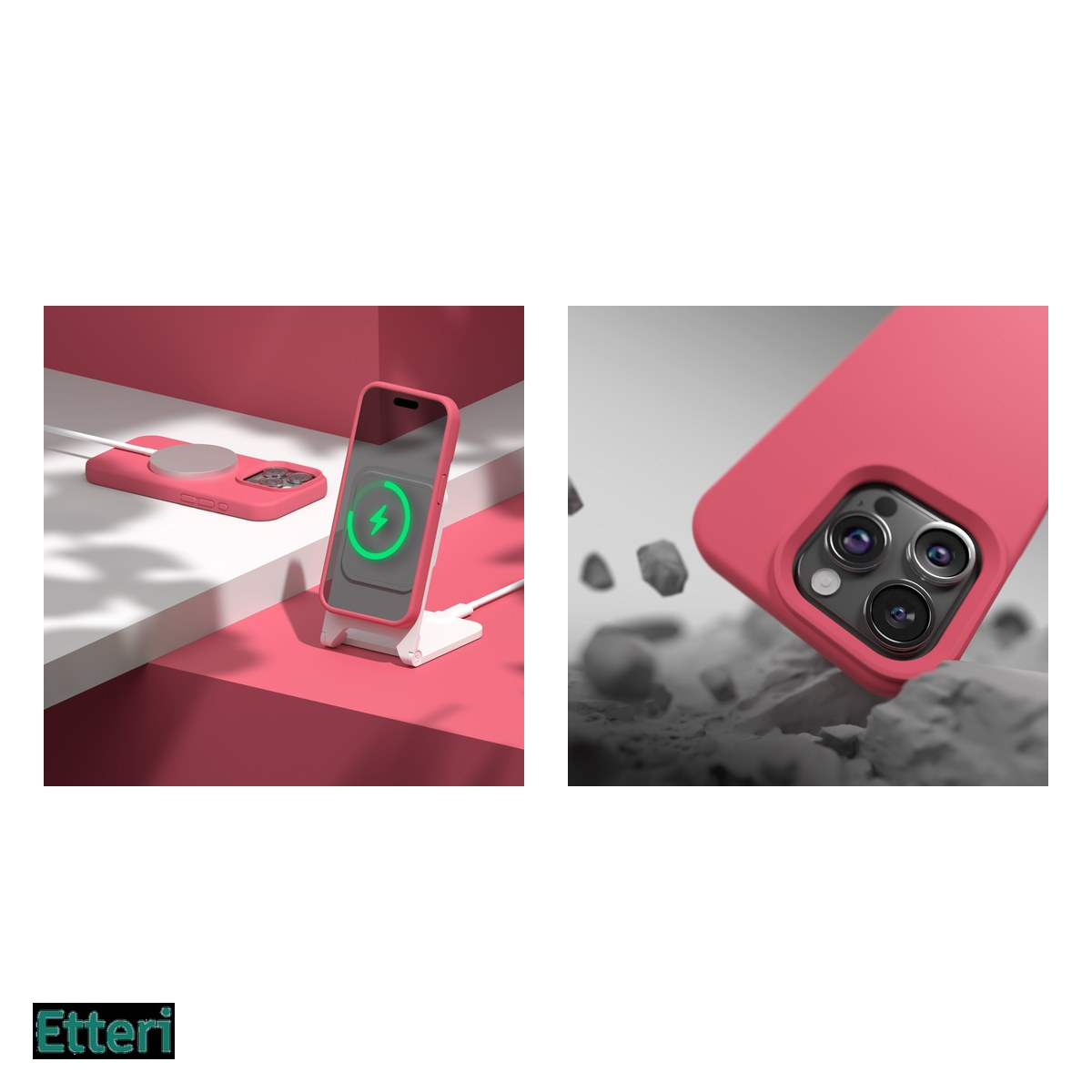 Husa Etteri Silicone raspberry pentru Apple iPhone 15 Pro Max, Carcasa, Rosu [5]
