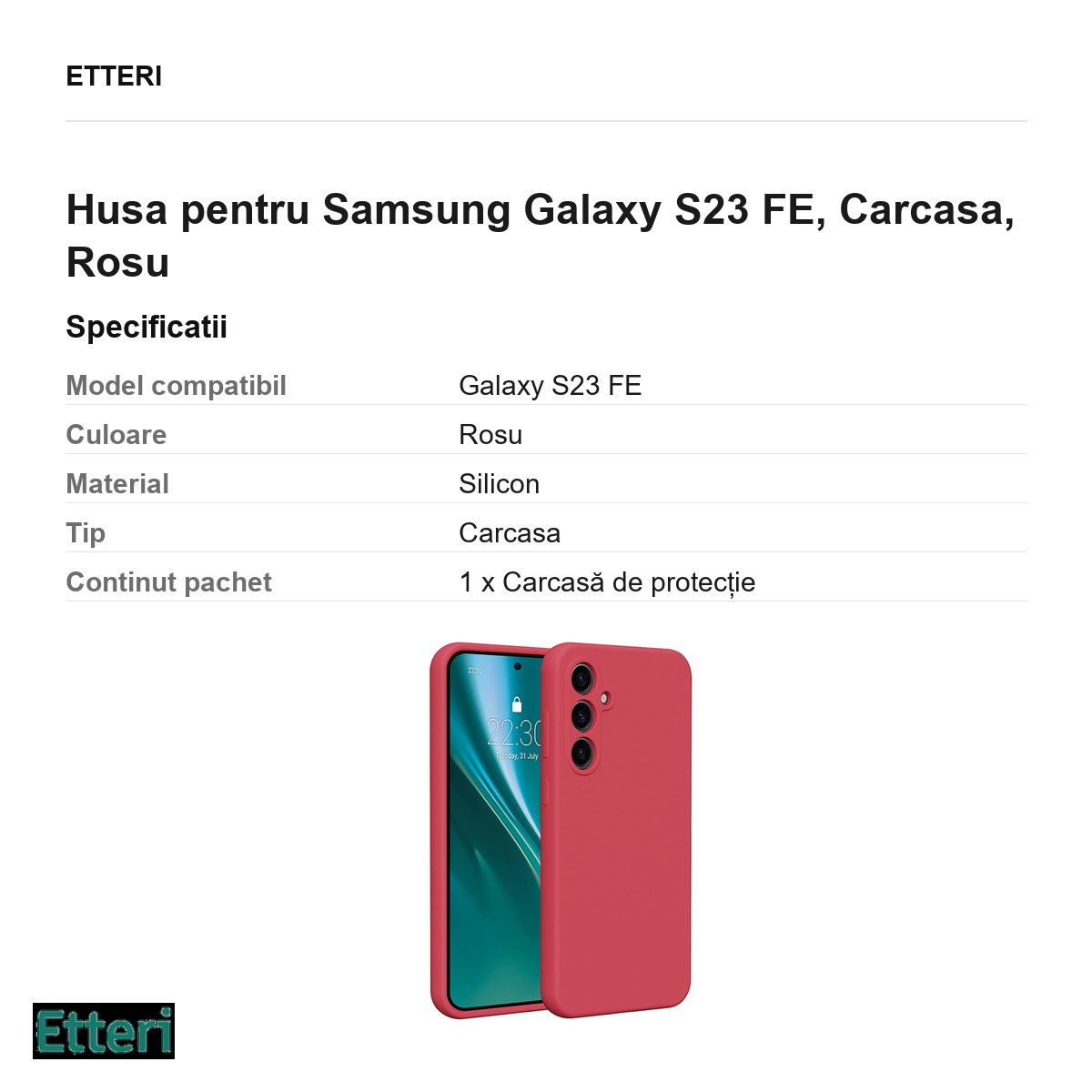 Husa Etteri Silicone raspberry pentru Samsung Galaxy S23 FE, Carcasa, Rosu [3]