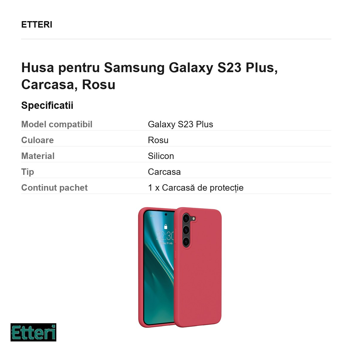 Husa Etteri Silicone raspberry pentru Samsung Galaxy S23 Plus, Carcasa, Rosu [3]