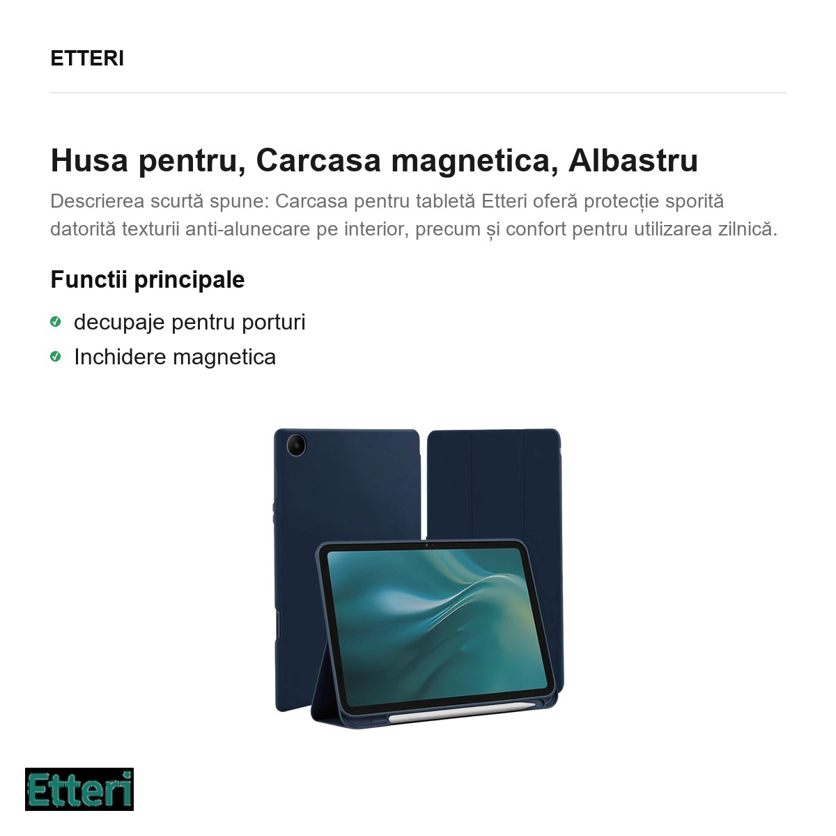 Husa Etteri Tab 11 pentru Samsung Galaxy Tab A9+, Carcasa magnetica, Albastru [2]