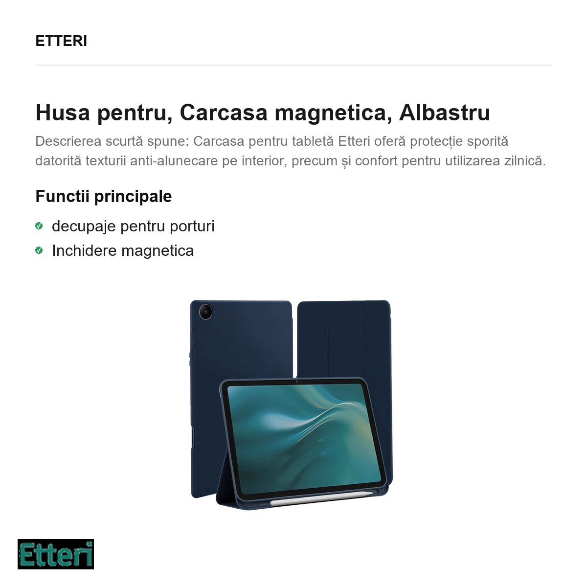 Husa Etteri Tab pentru Samsung Galaxy Tab A9, Carcasa magnetica, Albastru [2]