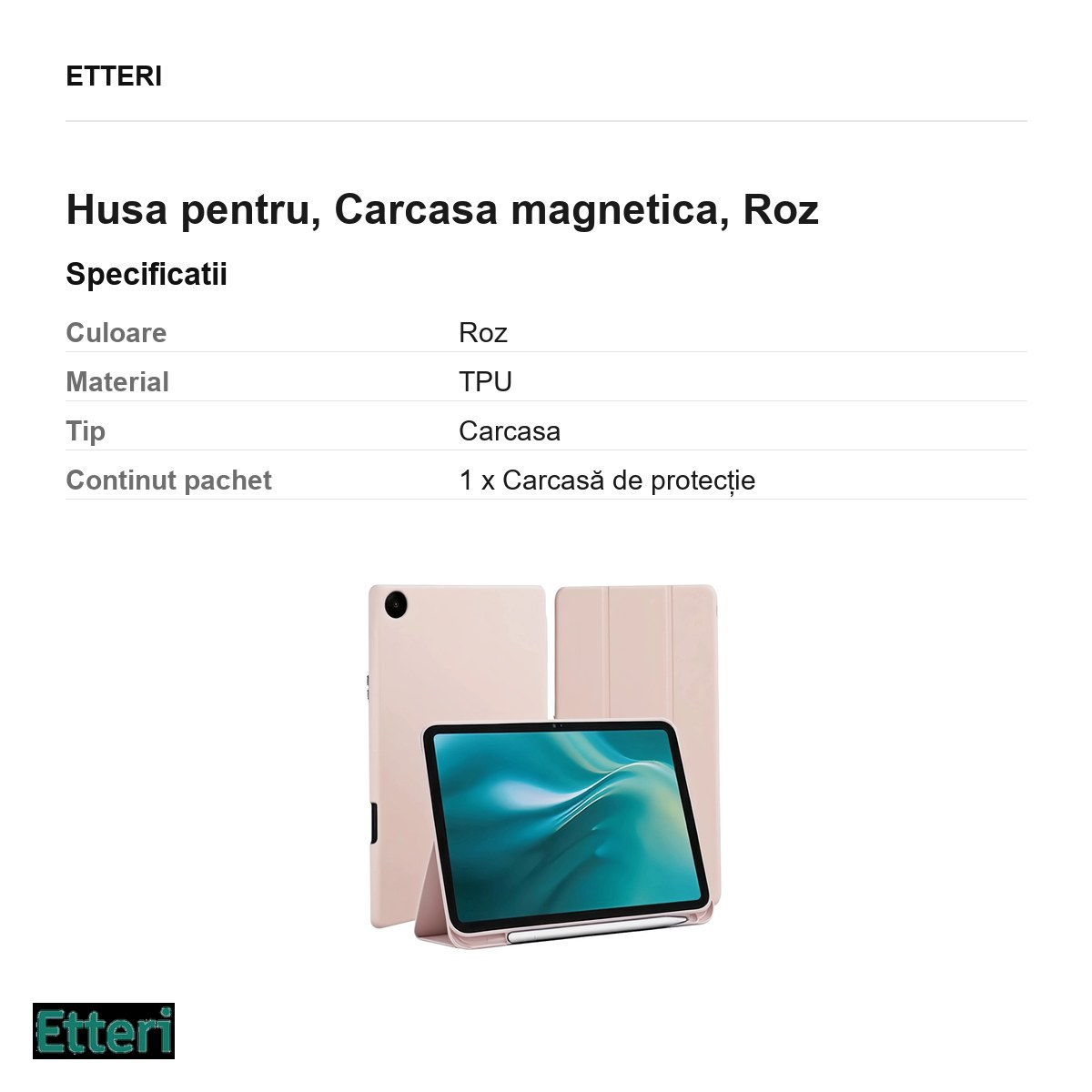 Husa Etteri Tab pentru Samsung Galaxy Tab A9, Carcasa magnetica, Roz [3]