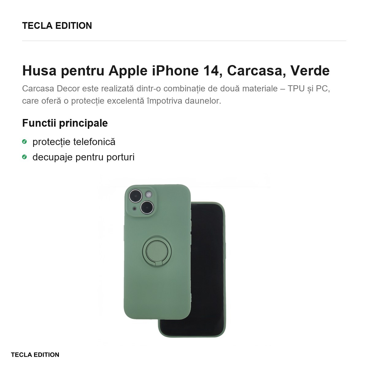 Husa Finger Grip pentru Apple iPhone 14, Carcasa, Verde [2]