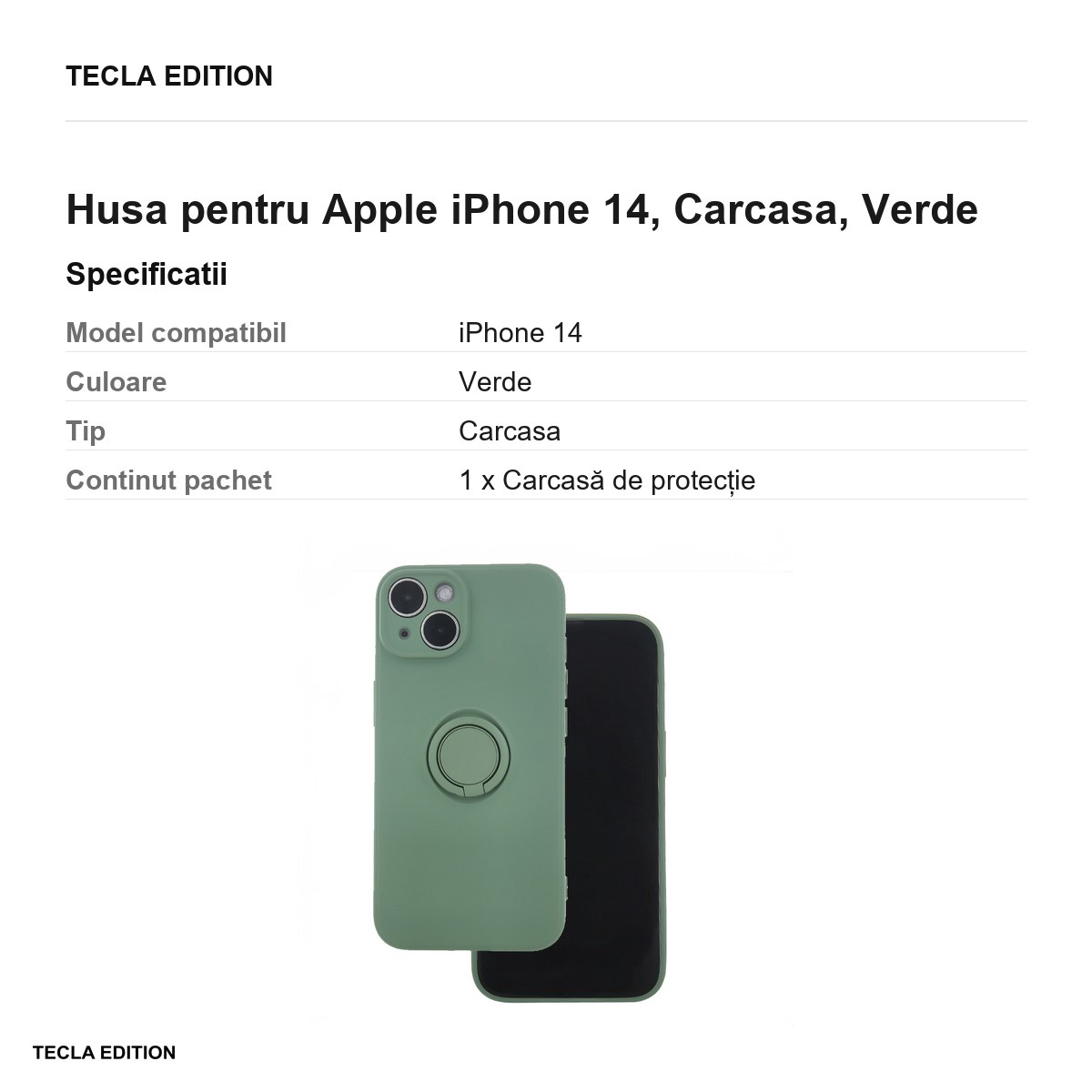 Husa Finger Grip pentru Apple iPhone 14, Carcasa, Verde [3]
