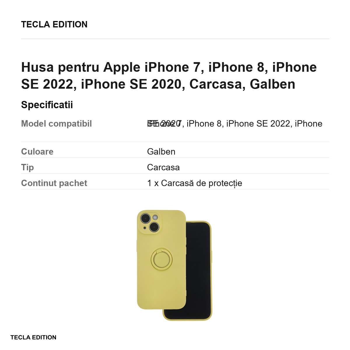 Husa Finger Grip pentru Apple iPhone 7, iPhone 8, iPhone SE 2022, iPhone SE 2020, Carcasa, Galben [3]
