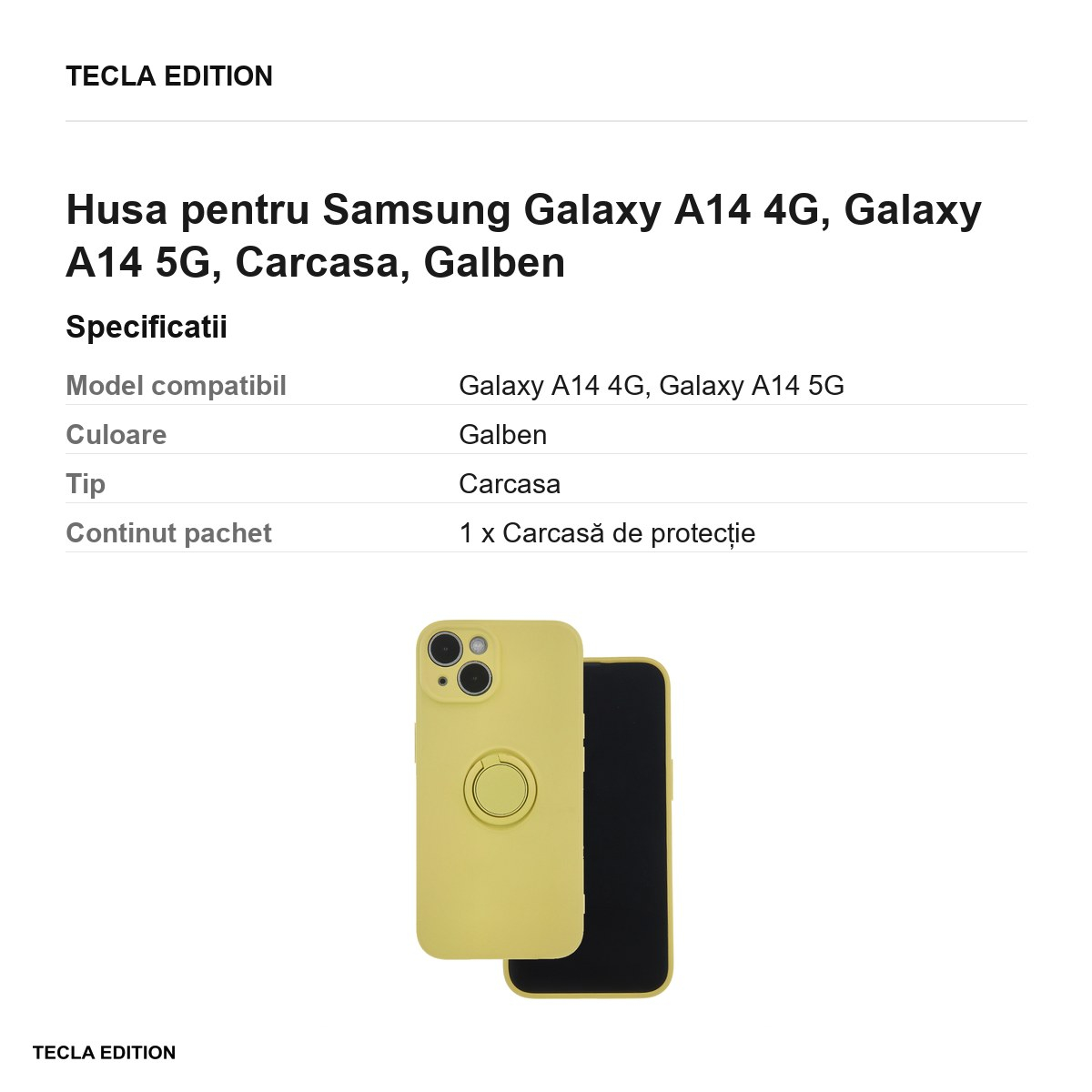 Husa Finger Grip pentru Samsung Galaxy A14 4G, Galaxy A14 5G, Carcasa, Galben [3]