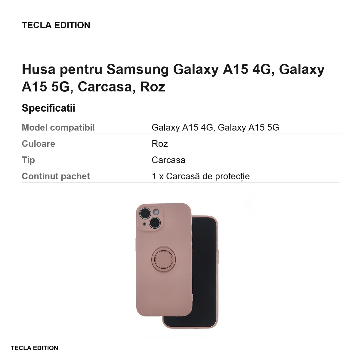 Husa Finger Grip pentru Samsung Galaxy A15 4G, Galaxy A15 5G, Carcasa, Roz [3]