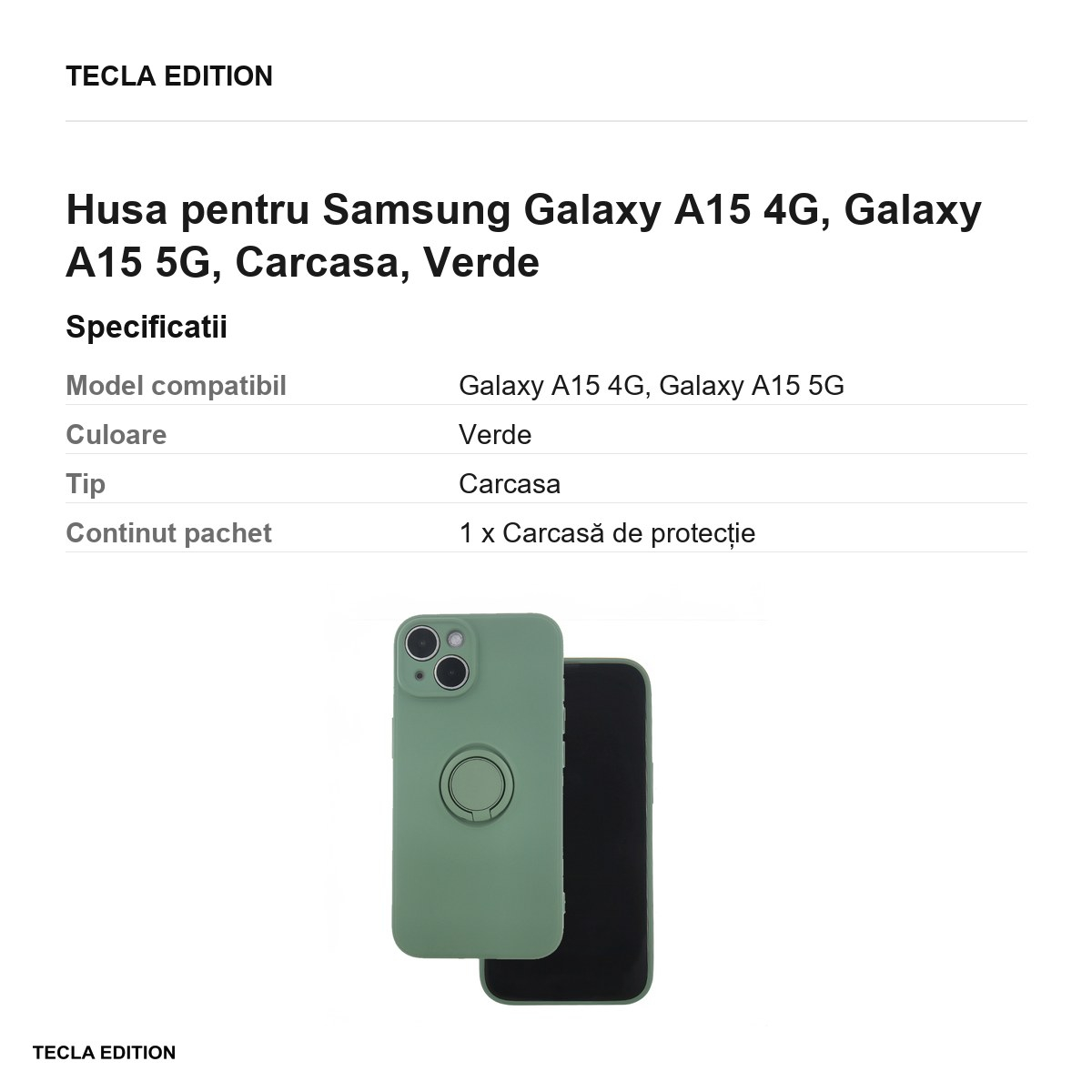 Husa Finger Grip pentru Samsung Galaxy A15 4G, Galaxy A15 5G, Carcasa, Verde [3]