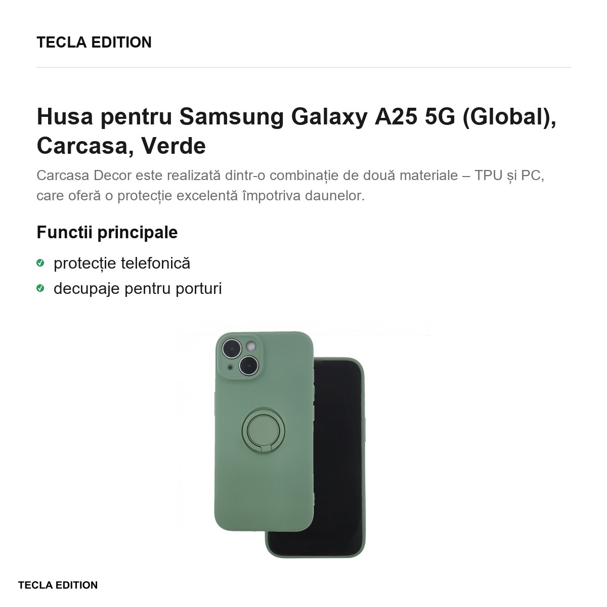 Husa Finger Grip pentru Samsung Galaxy A25 5G (Global), Carcasa, Verde [2]