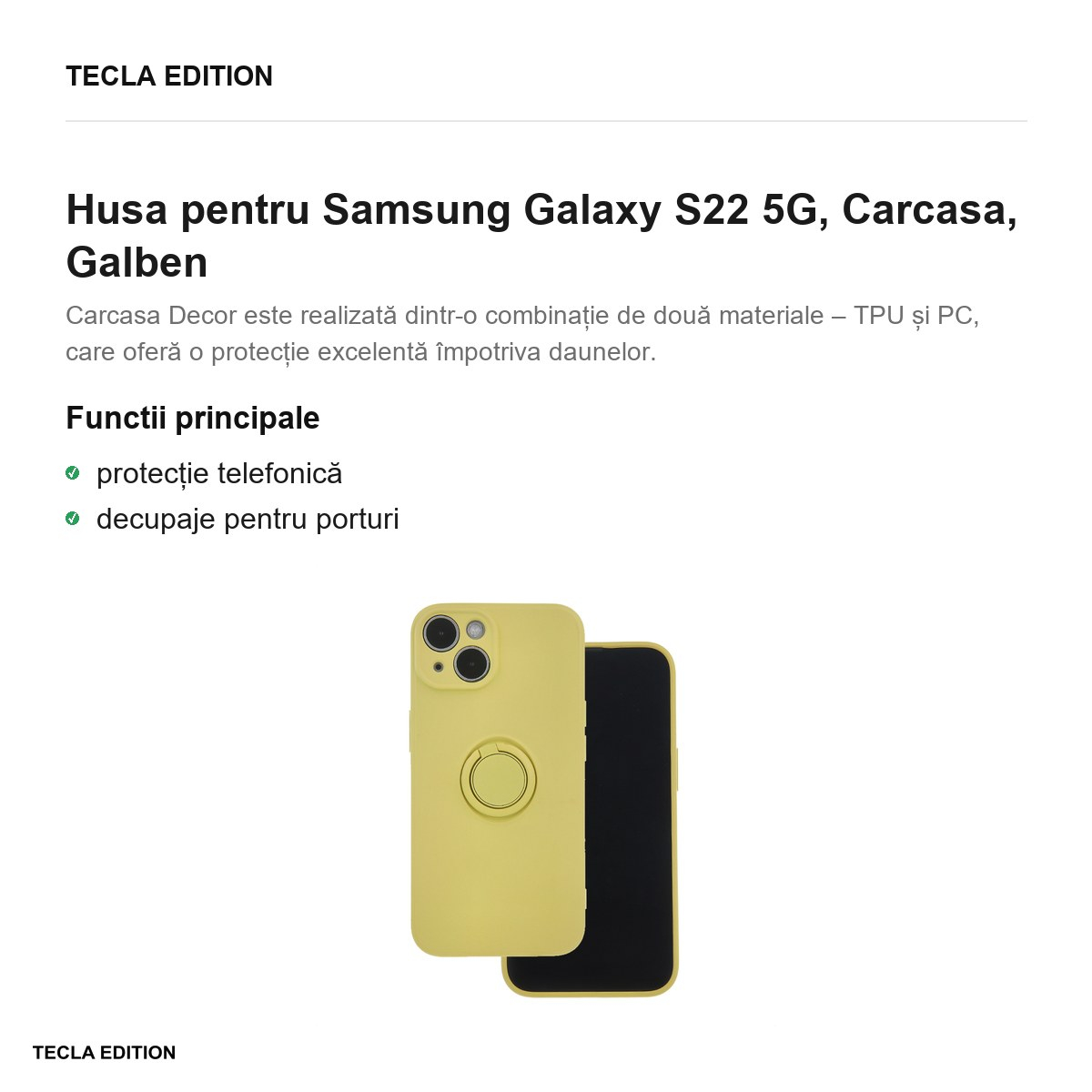 Husa Finger Grip pentru Samsung Galaxy S22 5G, Carcasa, Galben [2]