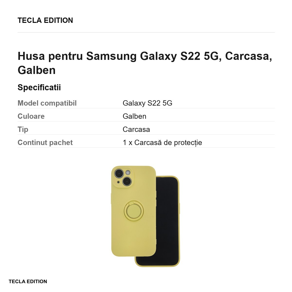 Husa Finger Grip pentru Samsung Galaxy S22 5G, Carcasa, Galben [3]