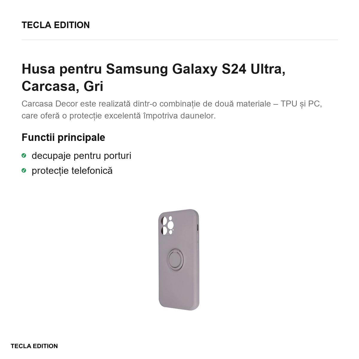 Husa Finger Grip pentru Samsung Galaxy S24 Ultra, Carcasa magnetica, Gri [2]