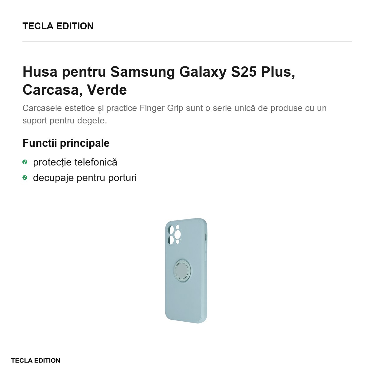 Husa Finger Grip pentru Samsung Galaxy S25 Plus, Carcasa, Verde [2]