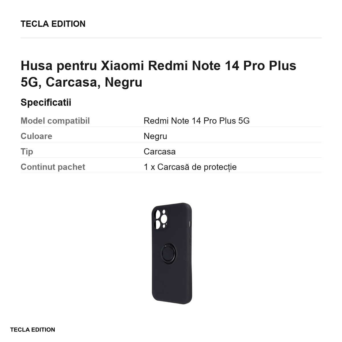 Husa Finger Grip pentru Xiaomi Redmi Note 14 Pro Plus 5G, Carcasa, Negru [3]