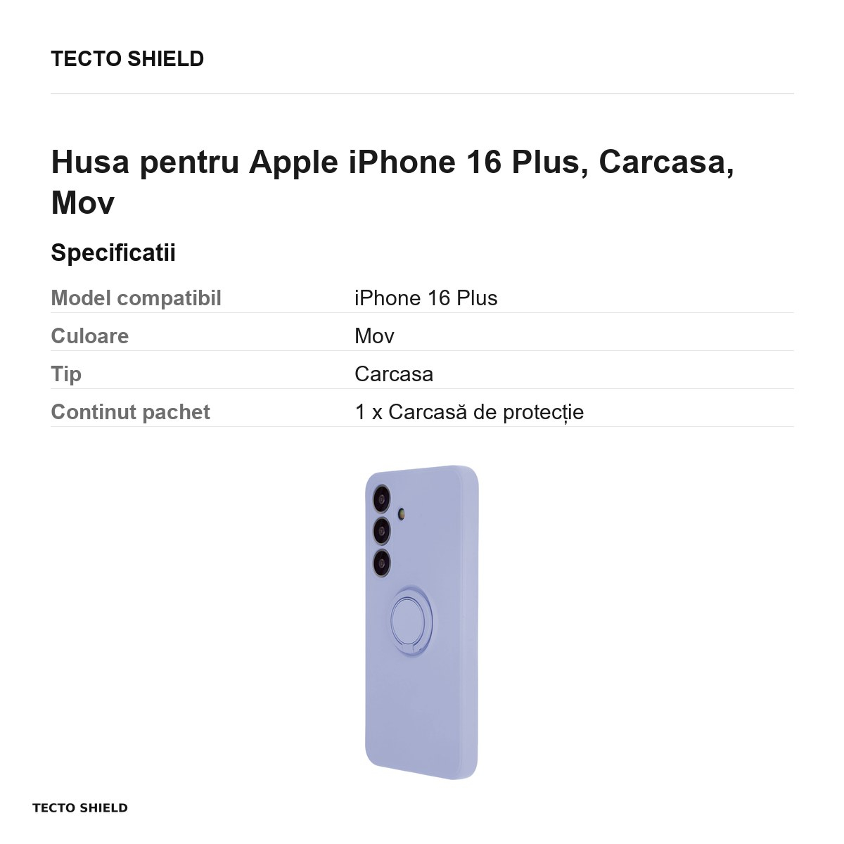 Husa Finger Ring pentru Apple iPhone 16 Plus, Carcasa, Mov [3]