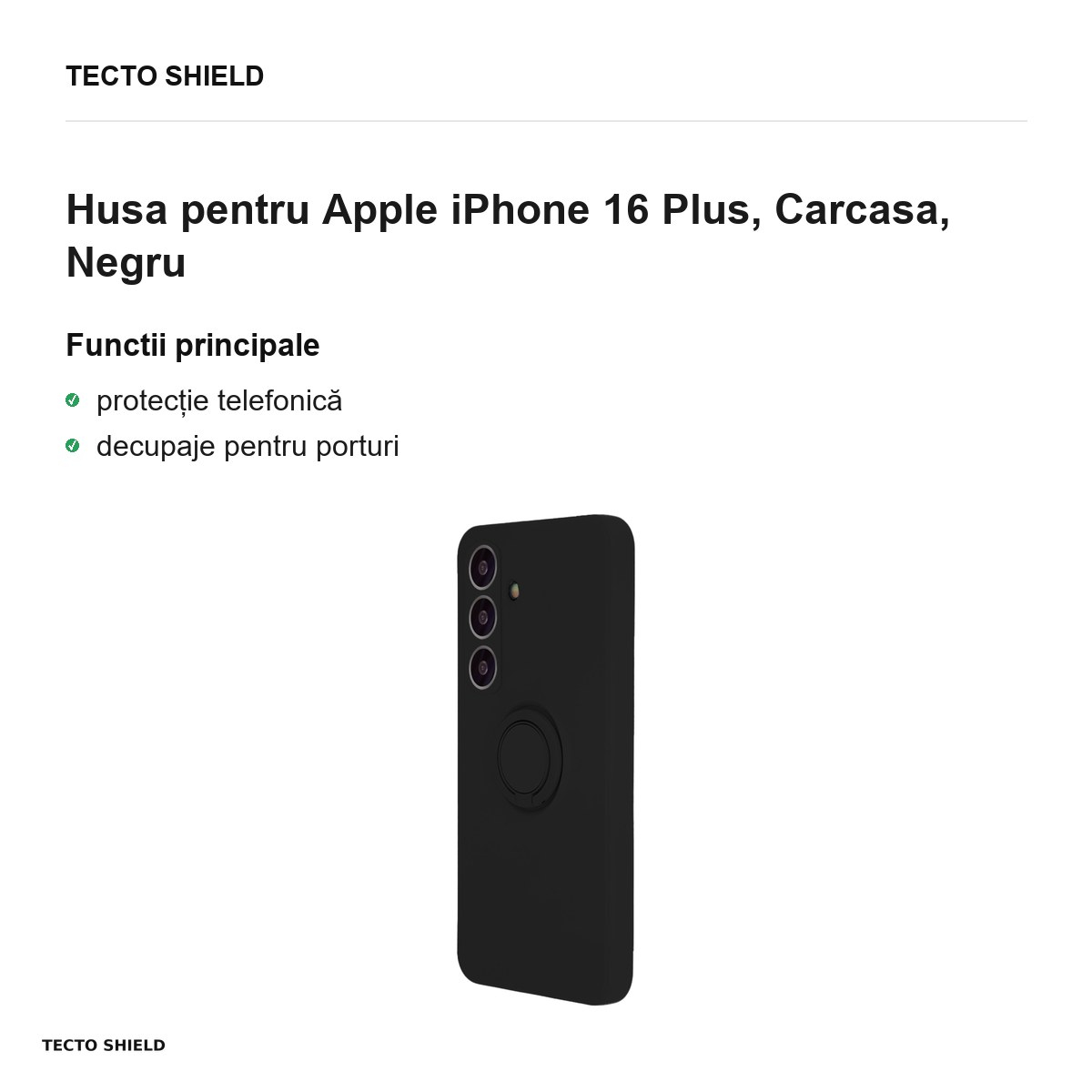 Husa Finger Ring pentru Apple iPhone 16 Plus, Carcasa, Negru [2]