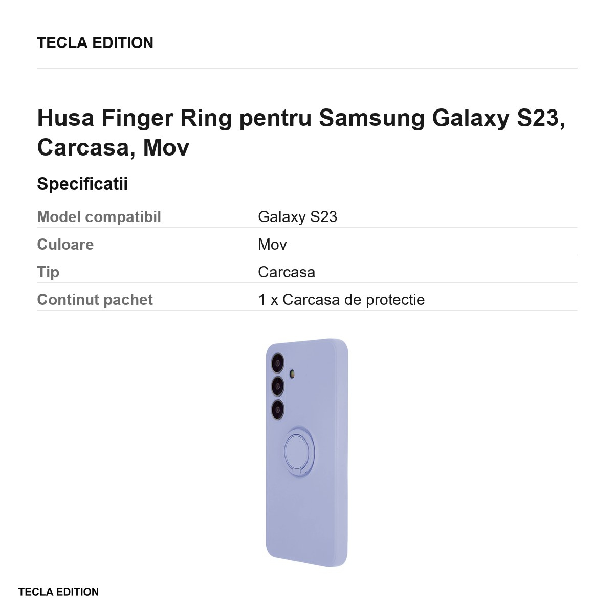 Husa Finger Ring pentru Samsung Galaxy S23, Carcasa, Mov [3]