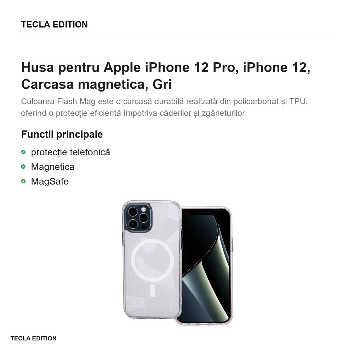 Husa Flash Mag pentru Apple iPhone 12 Pro, iPhone 12, Carcasa magnetica, Gri [2]