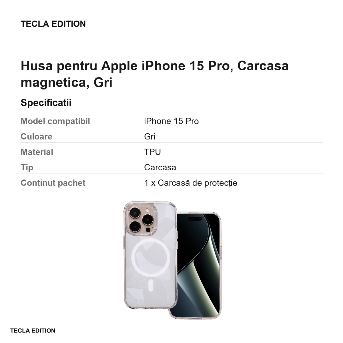 Husa Flash Mag pentru Apple iPhone 15 Pro, Carcasa magnetica, Gri [3]