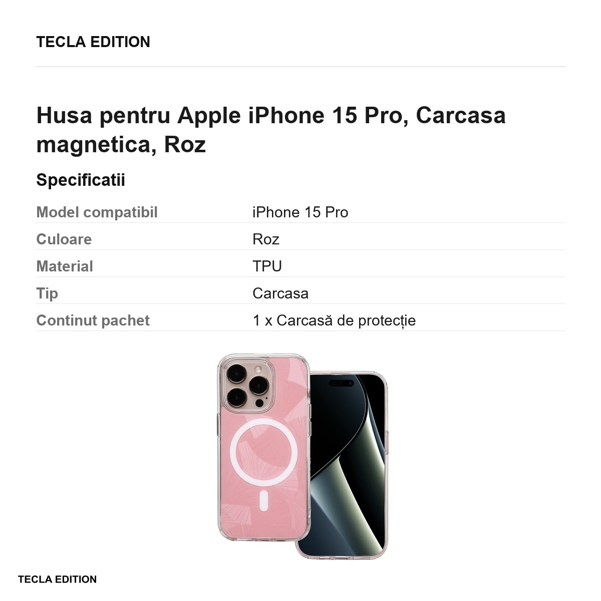Husa Flash Mag pentru Apple iPhone 15 Pro, Carcasa magnetica, Roz [3]