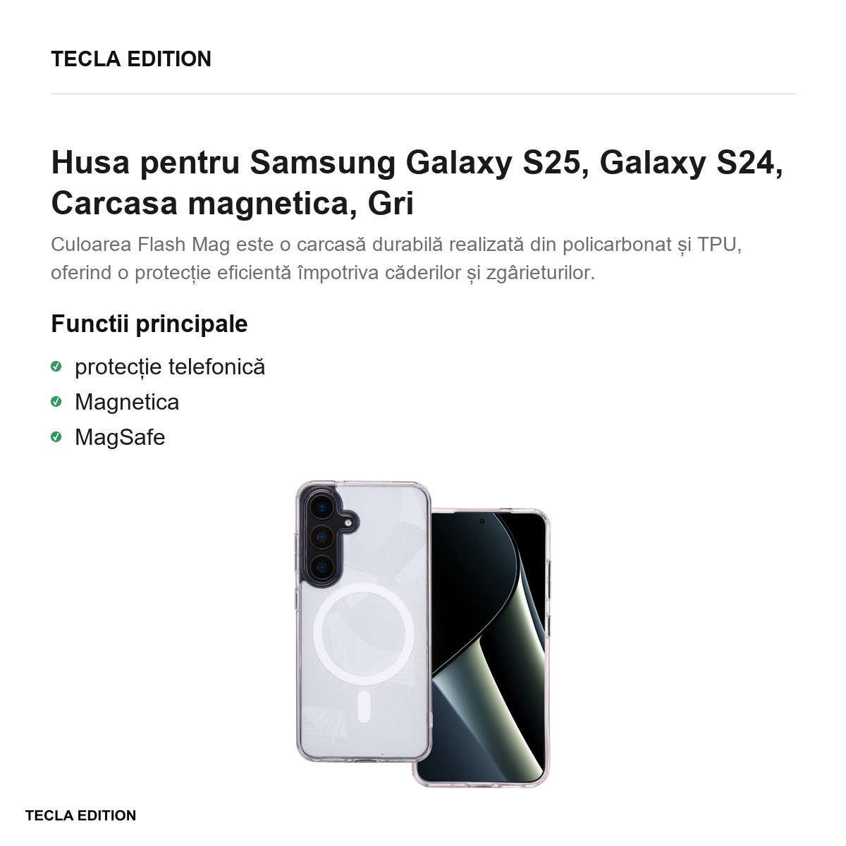 Husa Flash Mag pentru Samsung Galaxy S25, Galaxy S24, Carcasa magnetica, Gri [2]