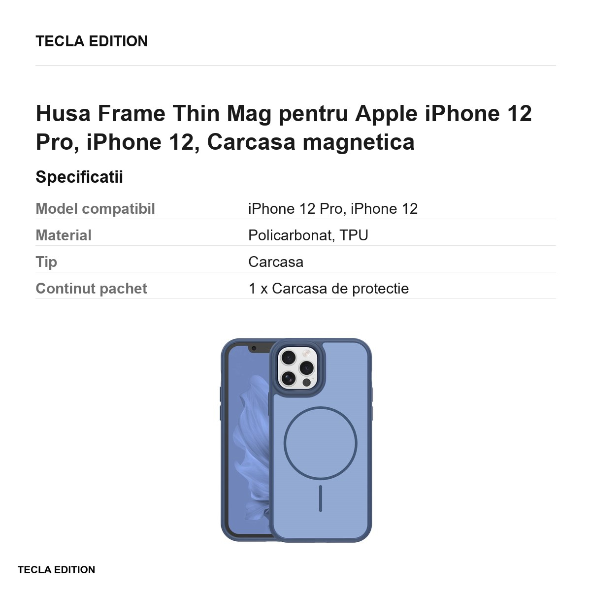 Husa Frame Thin Mag pentru Apple iPhone 12 Pro, iPhone 12, Carcasa magnetica, Albastru inchis [3]