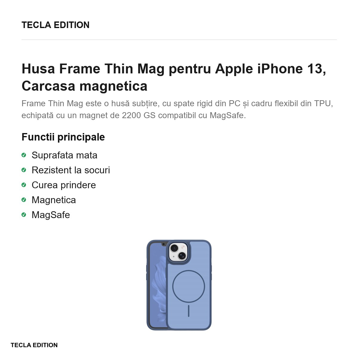 Husa Frame Thin Mag pentru Apple iPhone 13, Carcasa magnetica, Albastru inchis [2]