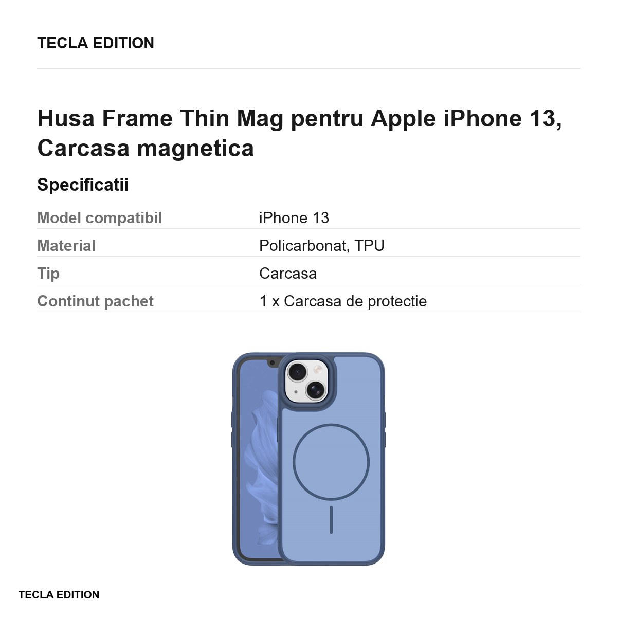 Husa Frame Thin Mag pentru Apple iPhone 13, Carcasa magnetica, Albastru inchis [3]
