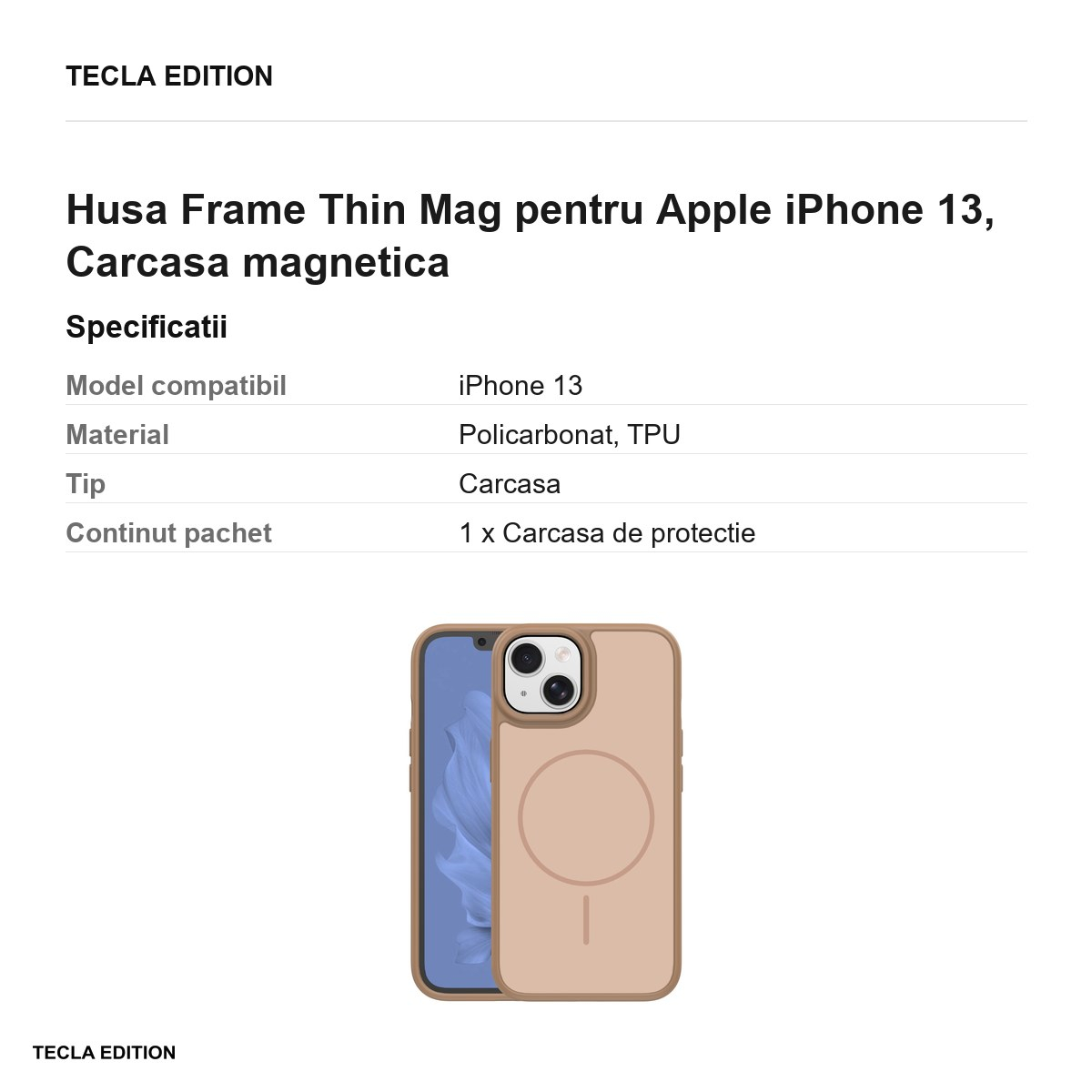 Husa Frame Thin Mag pentru Apple iPhone 13, Carcasa magnetica, Maro [3]