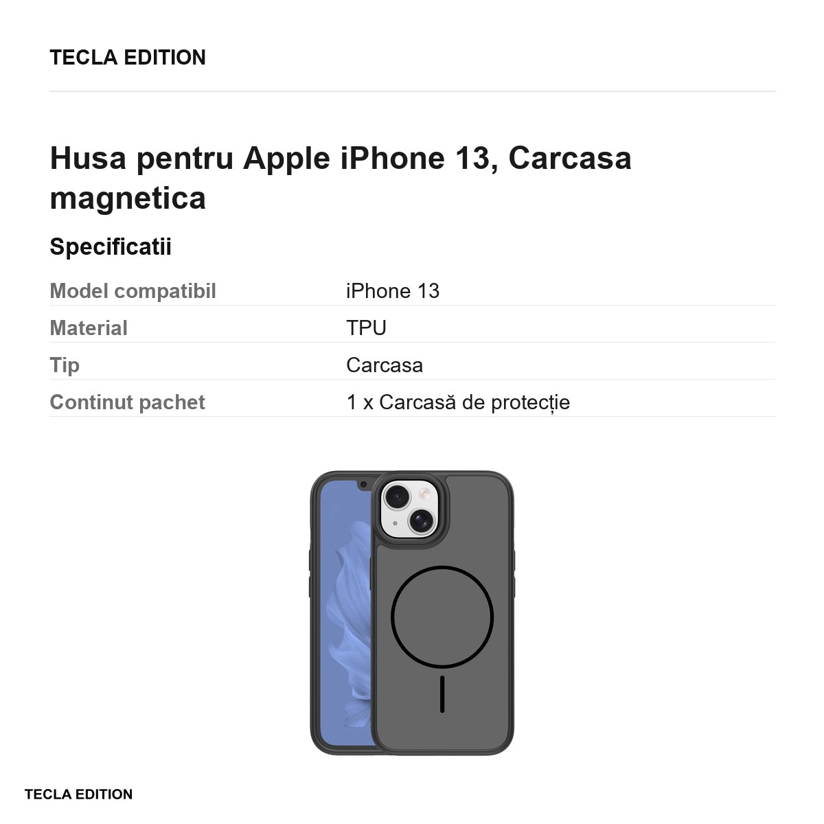 Husa Frame Thin Mag pentru Apple iPhone 13, Carcasa magnetica, Negru [5]