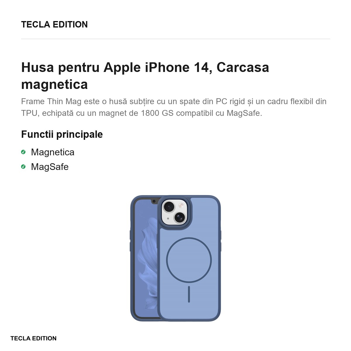 Husa Frame Thin Mag pentru Apple iPhone 14, Carcasa magnetica, Albastru inchis [4]