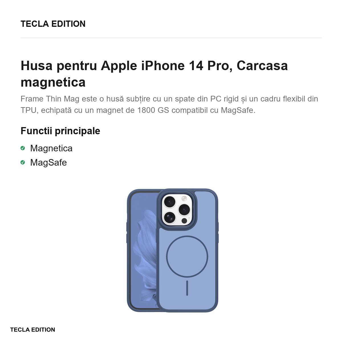 Husa Frame Thin Mag pentru Apple iPhone 14 Pro, Carcasa magnetica, Albastru inchis [4]