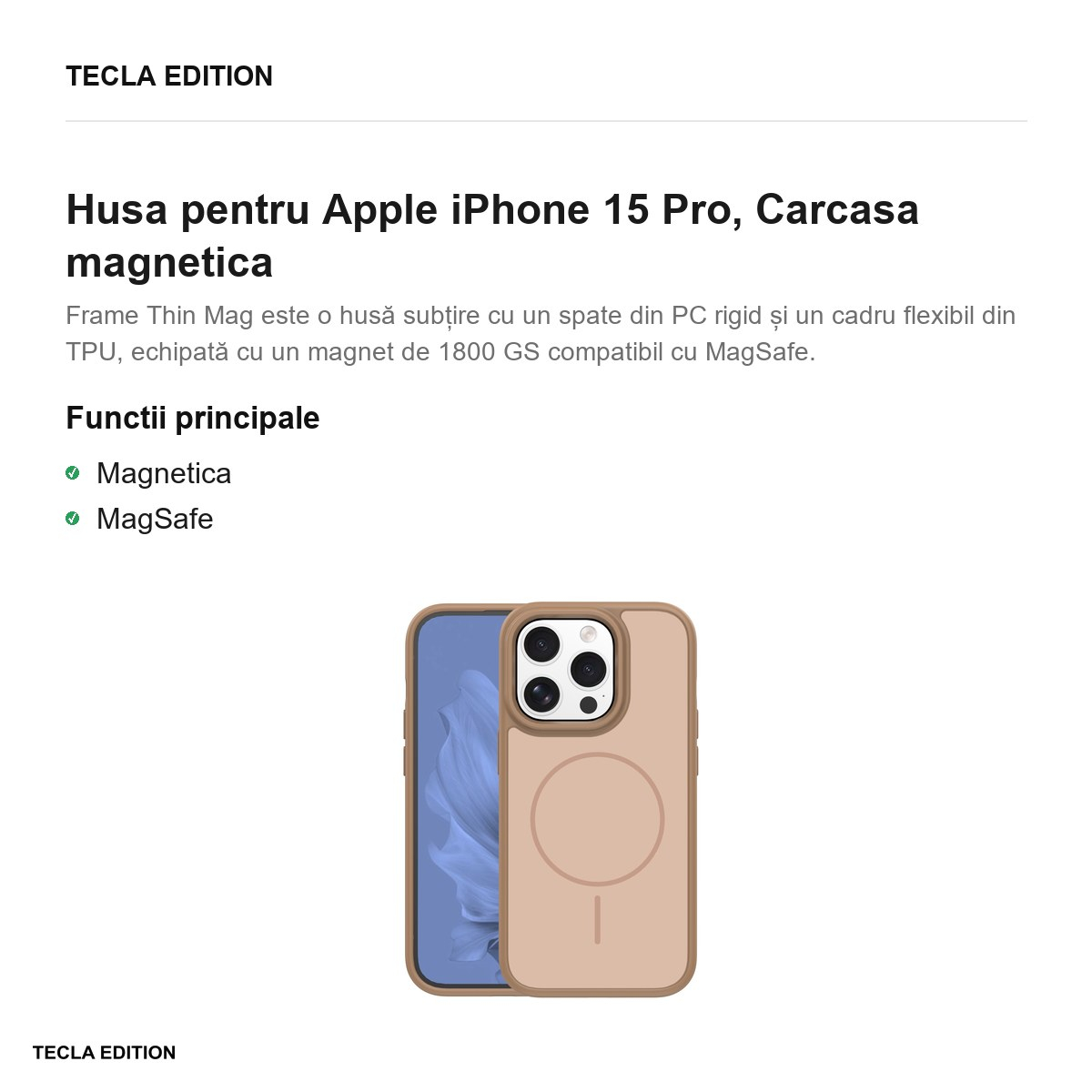 Husa Frame Thin Mag pentru Apple iPhone 15 Pro, Carcasa magnetica, Maro [3]