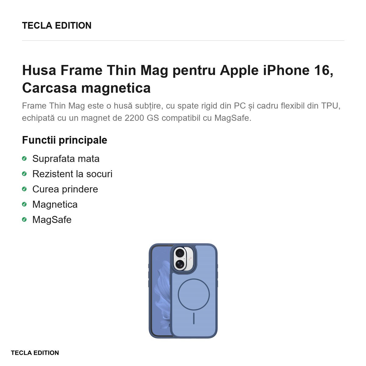 Husa Frame Thin Mag pentru Apple iPhone 16, Carcasa magnetica, Albastru inchis [2]