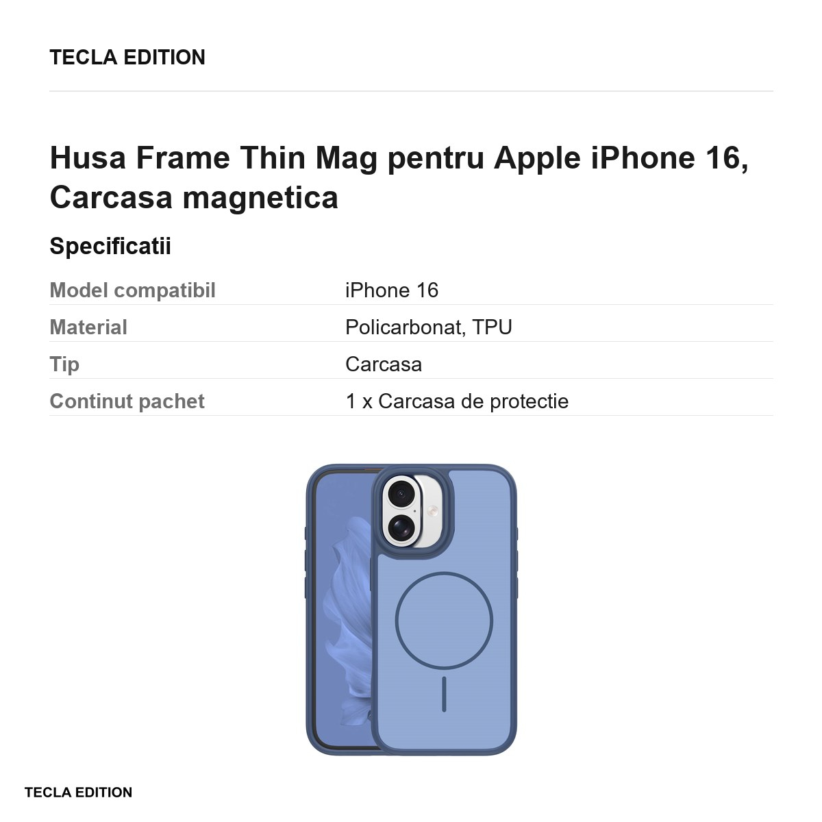 Husa Frame Thin Mag pentru Apple iPhone 16, Carcasa magnetica, Albastru inchis [3]