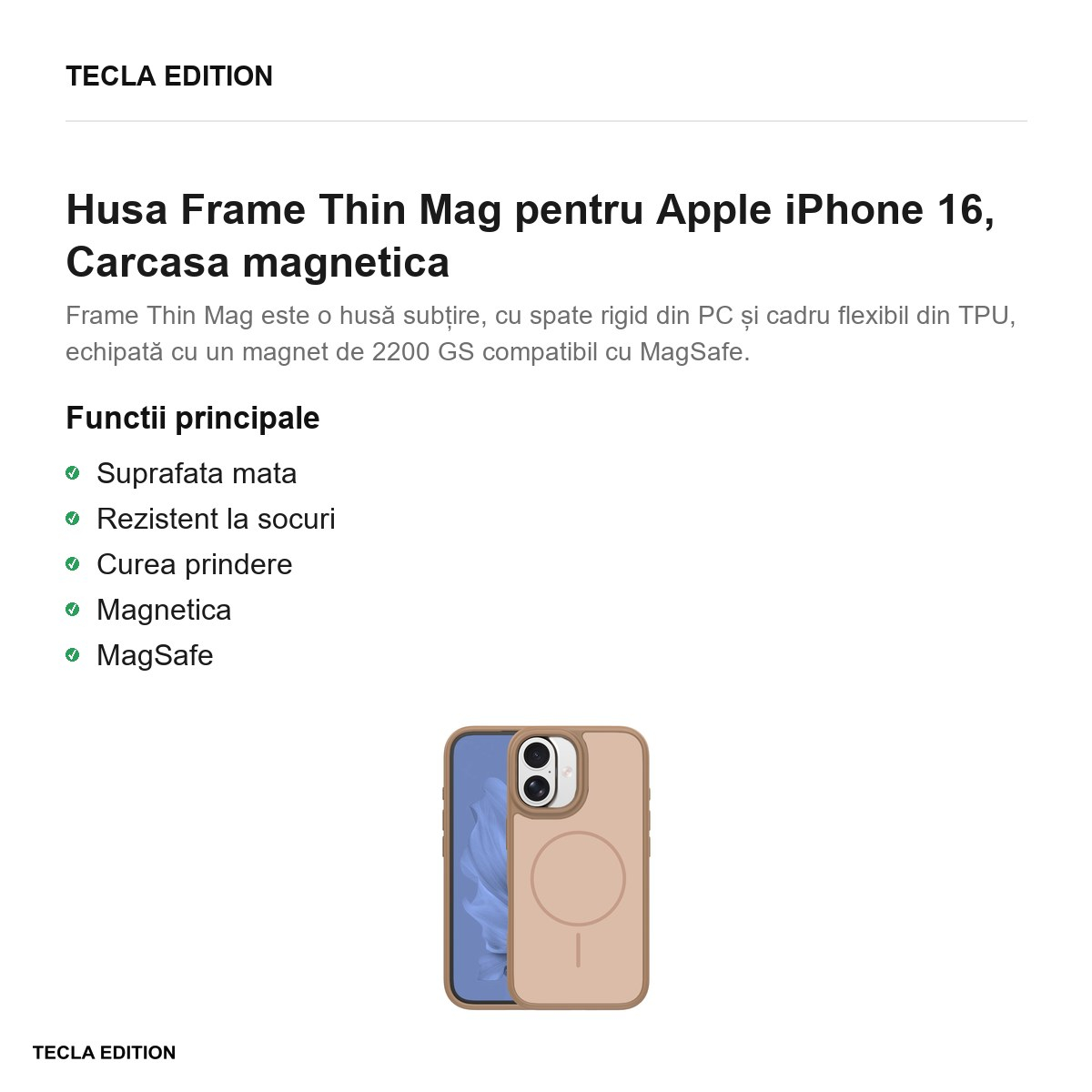 Husa Frame Thin Mag pentru Apple iPhone 16, Carcasa magnetica, Maro [2]