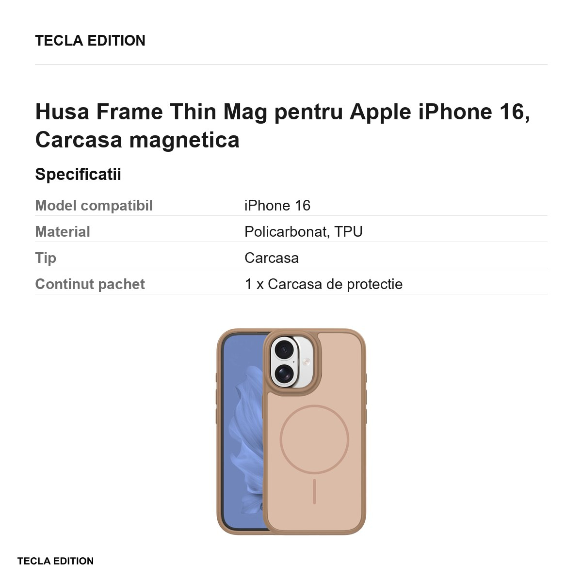 Husa Frame Thin Mag pentru Apple iPhone 16, Carcasa magnetica, Maro [3]