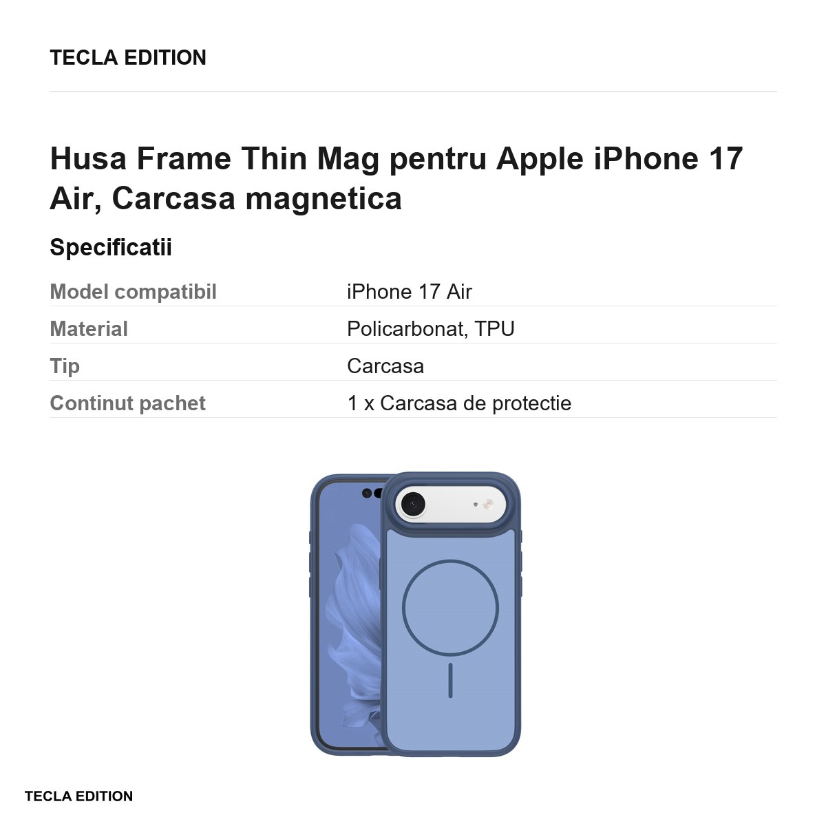 Husa Frame Thin Mag pentru Apple iPhone 17 Air, Carcasa magnetica, Albastru inchis [3]