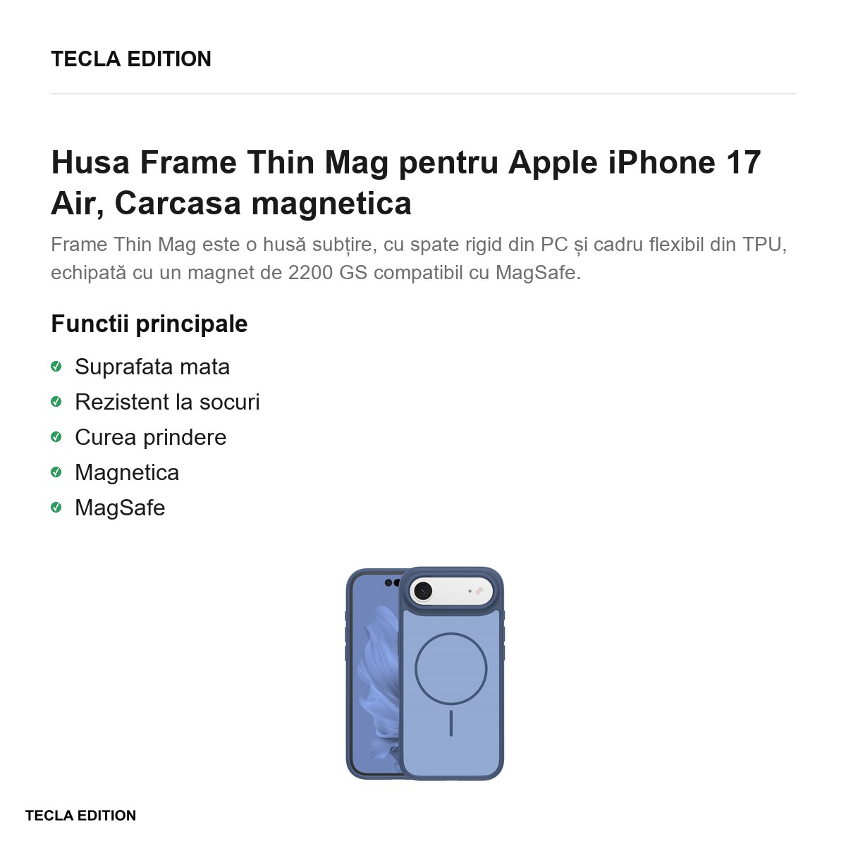 Husa Frame Thin Mag pentru Apple iPhone 17 Air, Carcasa magnetica, Albastru inchis [2]
