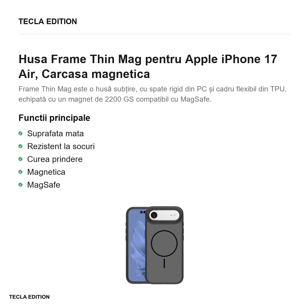 Husa Frame Thin Mag pentru Apple iPhone 17 Air, Carcasa magnetica, Negru [2]