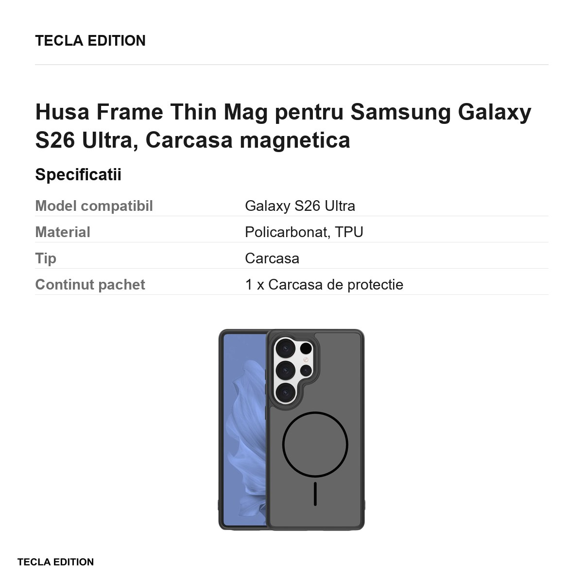 Husa Frame Thin Mag pentru Samsung Galaxy S26 Ultra, Carcasa magnetica, Negru [3]