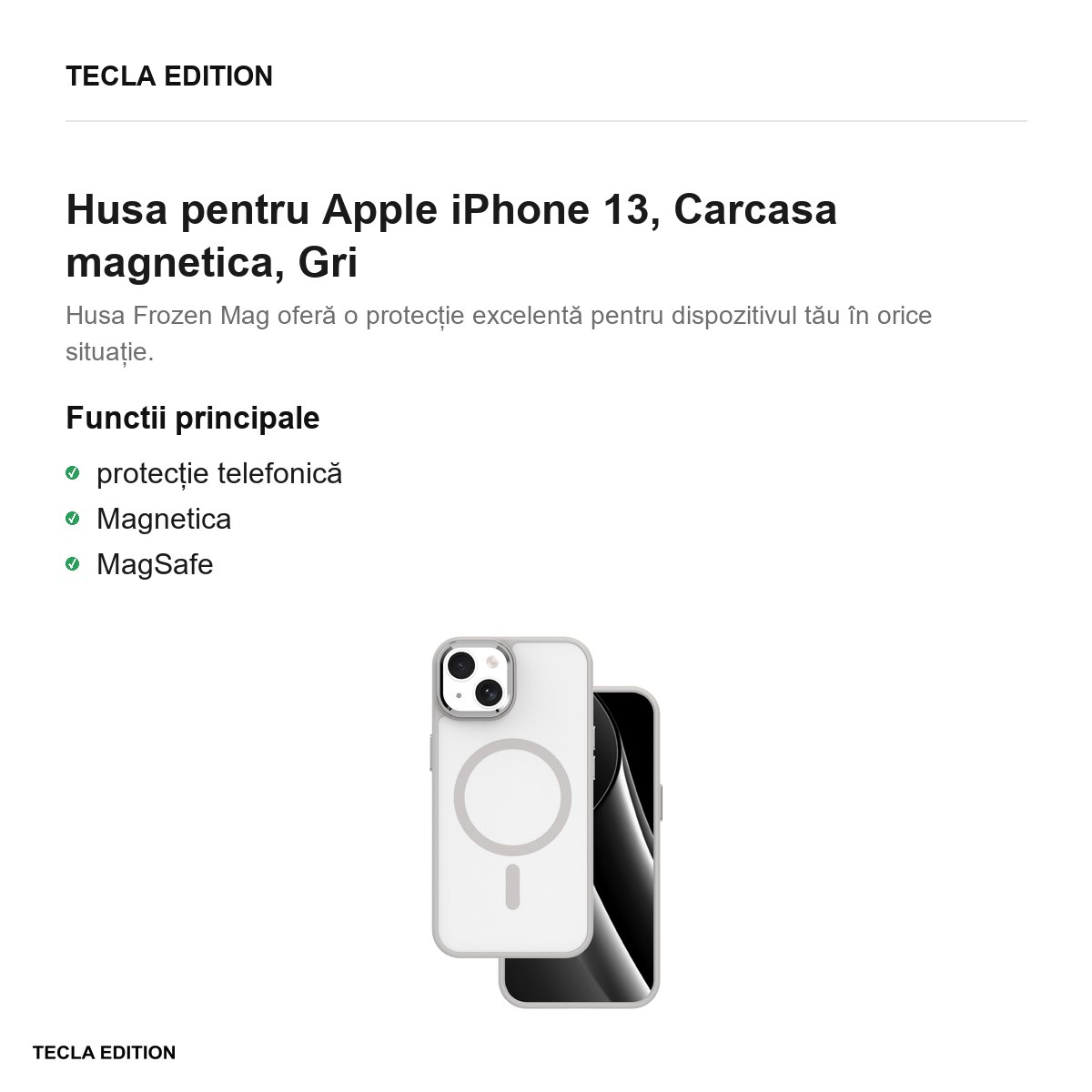 Husa Frozen Mag pentru Apple iPhone 13, Carcasa magnetica, Gri [2]