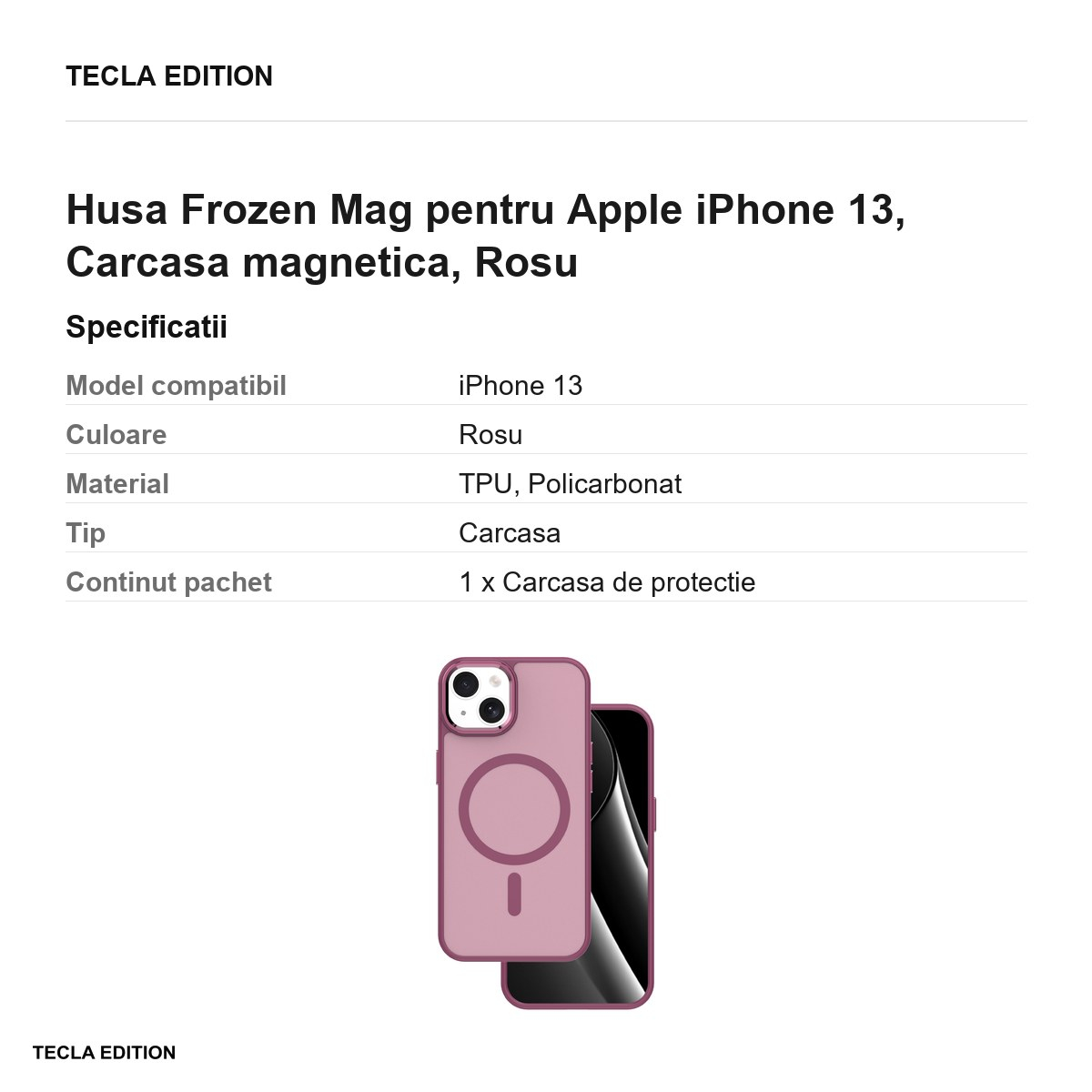 Husa Frozen Mag pentru Apple iPhone 13, Carcasa magnetica, Rosu [3]
