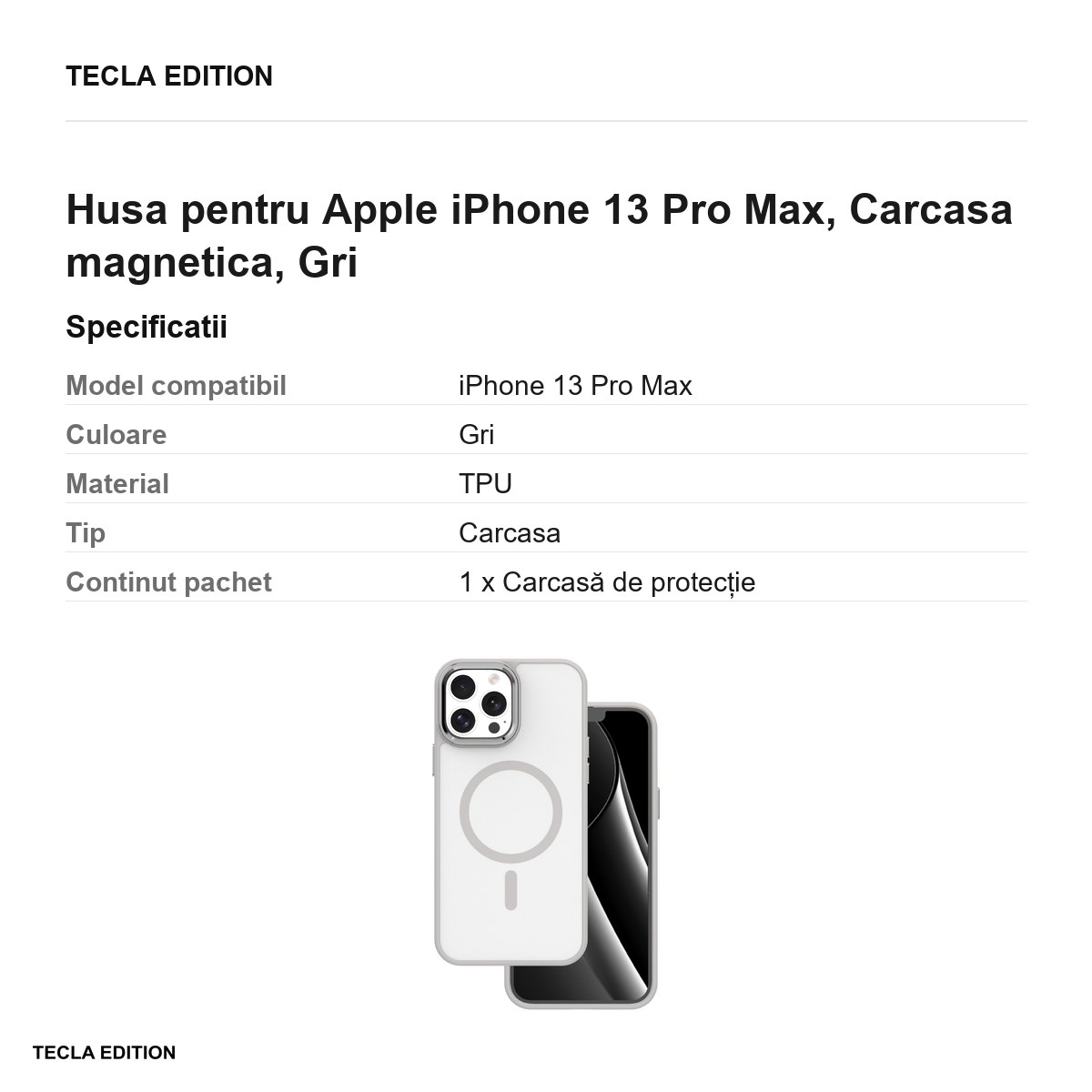 Husa Frozen Mag pentru Apple iPhone 13 Pro Max, Carcasa magnetica, Gri [3]