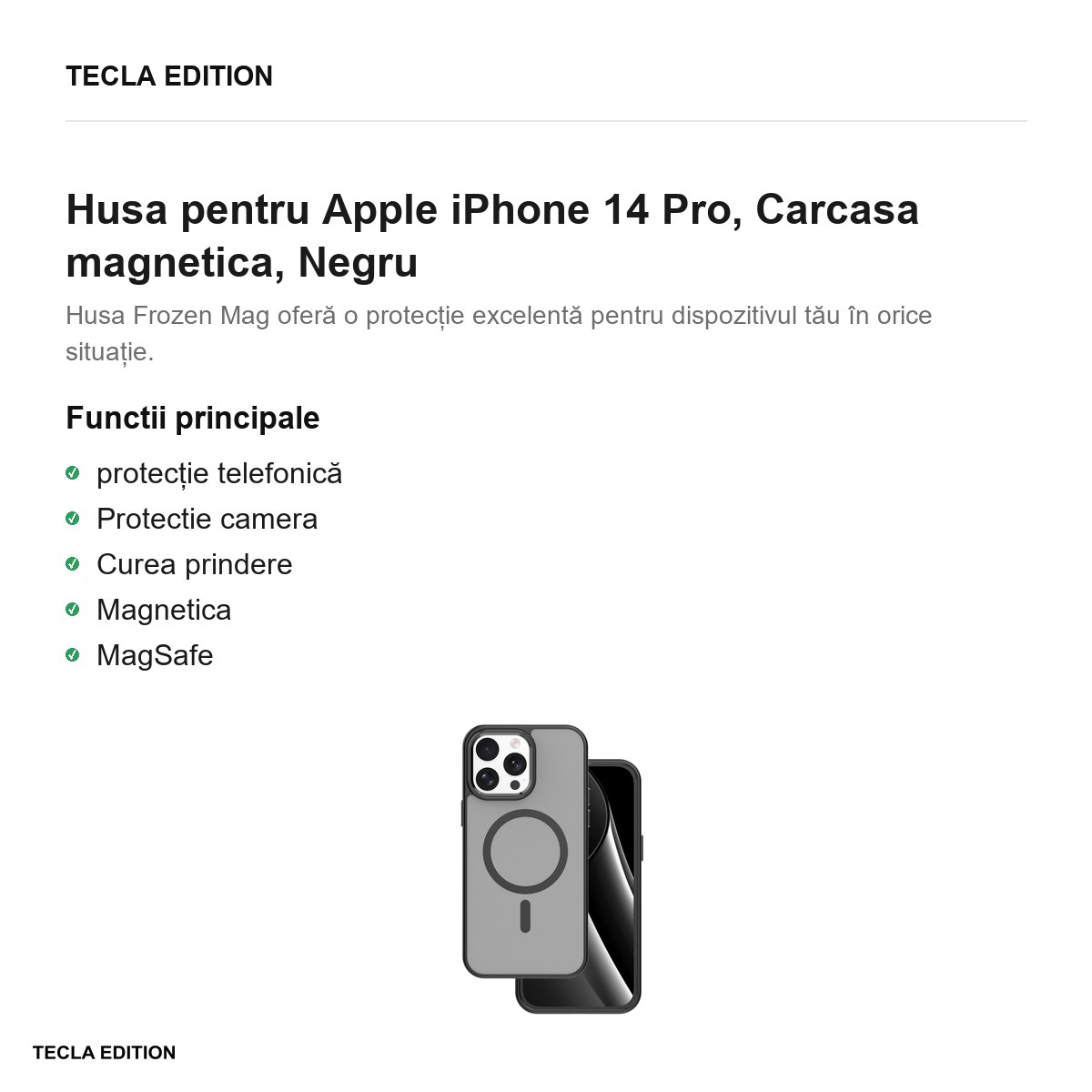Husa Frozen Mag pentru Apple iPhone 14 Pro, Carcasa magnetica, Negru [2]