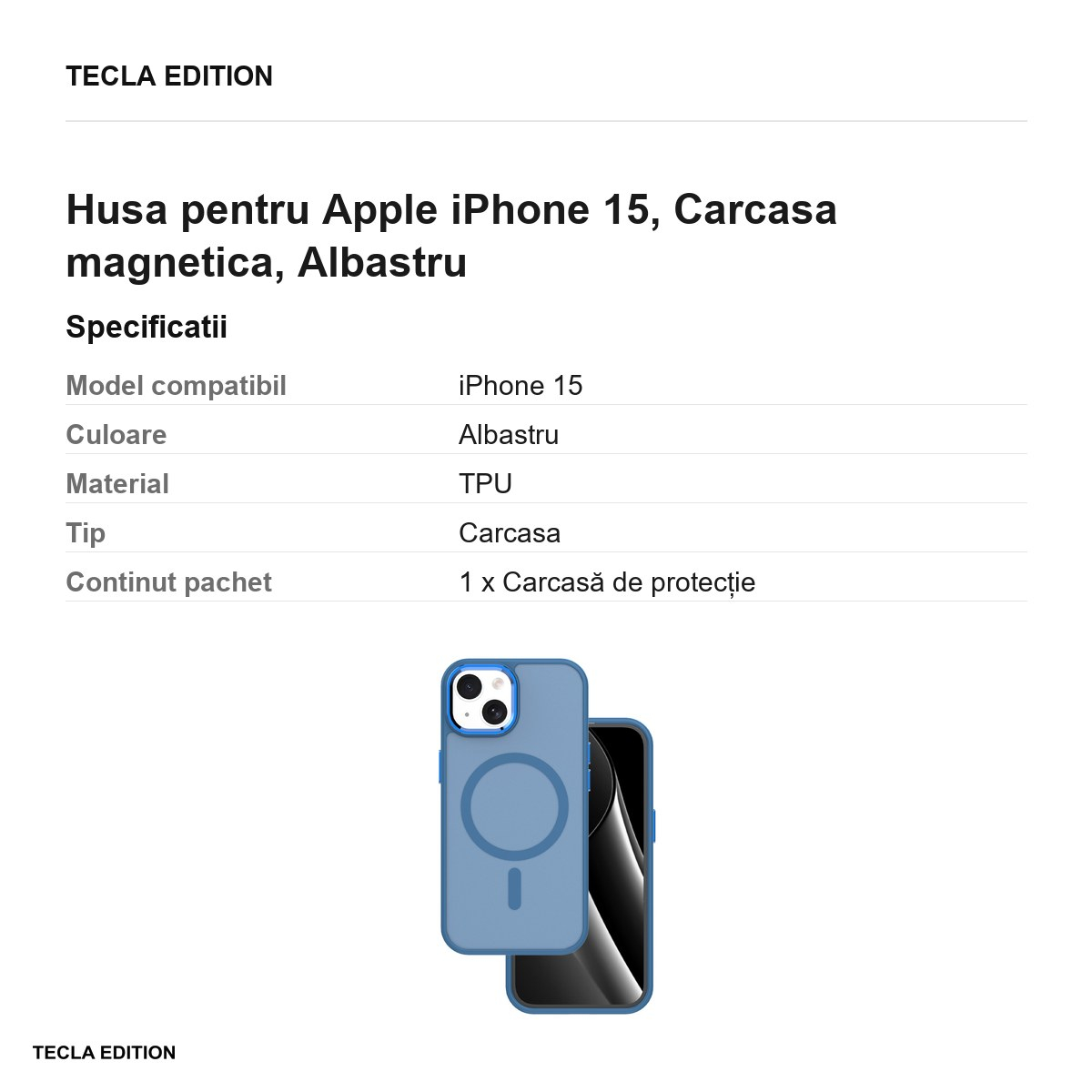 Husa Frozen Mag pentru Apple iPhone 15, Carcasa magnetica, Albastru [3]