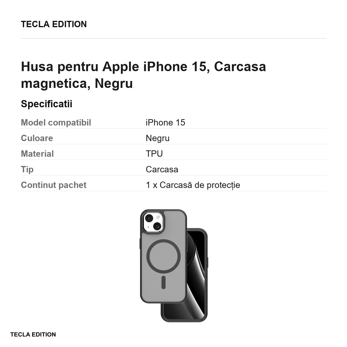 Husa Frozen Mag pentru Apple iPhone 15, Carcasa magnetica, Negru [3]